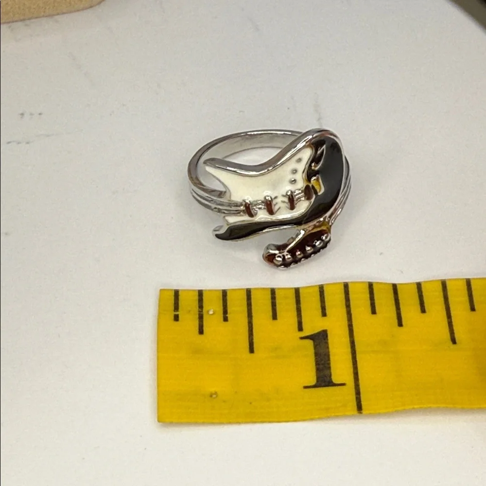 Rockin Guitar Ring Black and White Enamel Electric Guitar Ring Unisex Size 9